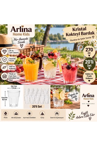 270 Cc Kristal Görünümlü Plastik Kokteyl Bardağı 20'li Beyaz