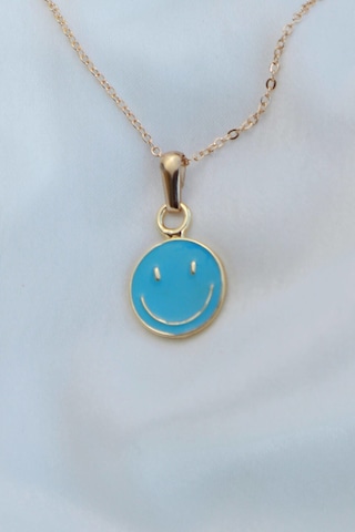 Gülen Yüz Turkuaz Mavi Kolye Turkuaz
