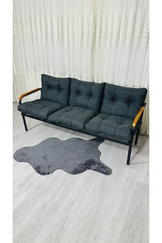 Madame Home Karanfil Balkon, Bahçe, Cafe - Metal Kanepe Koltuk Takımı 3 Lü Antrasit