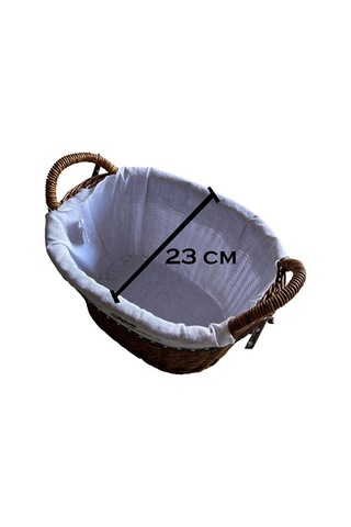 Kulplu Oval Kumaşlı Sepet Orta Boy 28 X 19 X 23 Cm Kahverengi