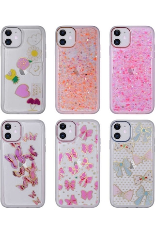 Apple Uyumlu iPhone 11 Figürlü Desenli Işıltılı Sert Zore Sos Kapak