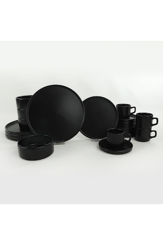 Keramika Mat Siyah Stackable Yemek Takımı 20 Parça 4 Kişilik