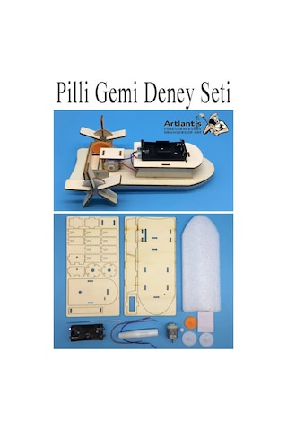 Gemi Deney Seti 1 Paket Gemi Maketi Dc Motor Ahşap Gemi Tekne Pilli Deney Bilim Okul Hobi Etkinlik