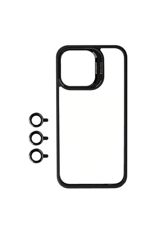 Apple Uyumlu iPhone 15 Pro Kılıf Kamera Lens Korumalı Standlı Zore Klon Lensli Kapak Siyah