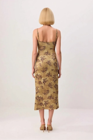 Benerly Kadın İnce Askılı Kare Yaka Çiçek Desenli Bodycon Midi Esnek Örme Yeşil