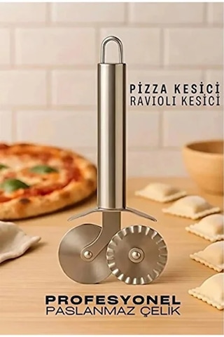 Lüx Çelik Pizza Hamur Mantı Börek Kesme Ruleti Pratik Pizza Kesici Dilimleyici Rulet 304 Paslanmaz Çelik