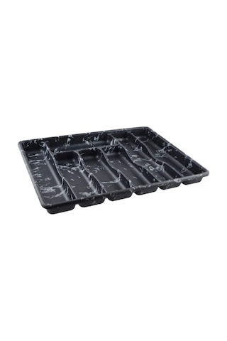 7 Bölmeli Çekmece İçi Kaşıklık Organizer Sert Plastik Mermer Desenli Kaşık Çatal Bıçak Düzenleyici 36x31,5 Cm Mutfak İçi Düzenleyici Siyah