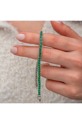 Artsmagazinmücevher Gümüş Yeşil Zirkon Taşlı Su Yolu Kadın Bileklik