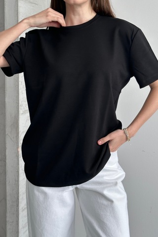 Balenbi Kadın Modal Bisiklet Yaka Basic Yarım Kollu T-shirt 1211 Siyah