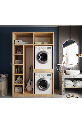 Megan Çamaşır Ve Kurutma Makinesi Dolabı Banyo Dolabı Meşe Meşe