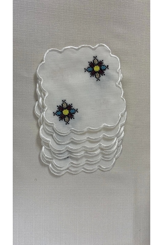 Nivemeshome Kanaviçe Nakışlı Kare 6 Adet Keten Kokteyl Peçetesi Kahve Yanı Sunumluk Çok Renkli