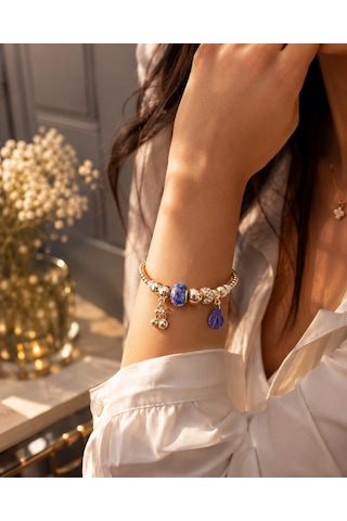 Mor Charm Detaylı Gold Top Boncuklu Kadın Bijuteri Bileklik