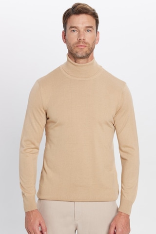 Tudors Erkek Slim Fit Dar Kesim Tam Boğazlı Yaka Düz Yün Taş Triko Kazak-25728 Taş - Ekru