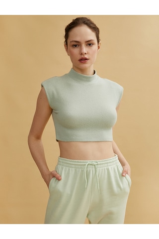 Koton Crop Tişört Dik Yaka Kolsuz Yumuşak Dokulu Ada Çayı 1yak13696ek Yeşil
