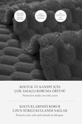 Soft Kürklü Koltuk Örtüsü 170x215 Cm Yumuşak Peluş Kaymaz Taban Kanepe Örtüsü Antrasit