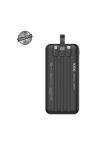 30000 Mah 22.5w Turbo Şarj Dahili Kablolu Dijital Led Göstergeli Pd Ve Qc 3.0 Powerbank Mt4330 Siyah