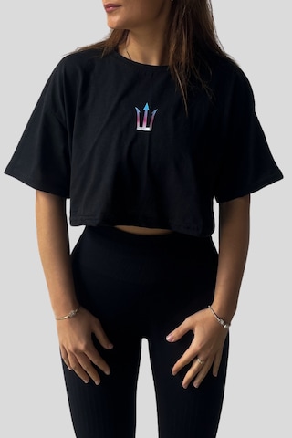 Pose I Down Active Oversize Crop Kadın T-shirt Siyah
