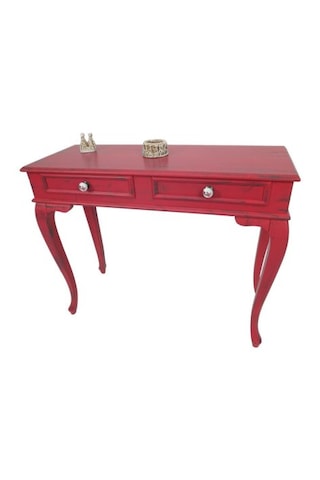 120 Cm Çekmeceli Kırmızı Eskitme Dresuar & Makyaj Masası Kırmızı
