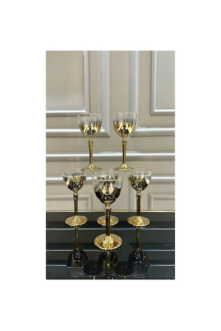 6 Adet Titanyum Gold Kahve Yanı Meşrubat Su Bardağı Hudson Altın