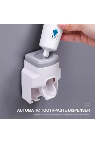 Teltree Otomatik Diş Macunu Dispanseri - 2'li Diş Fırçası Askılı, Vakum Teknolojili, Duvar Hijyenik Beyaz