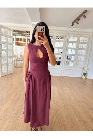 Moda Assema Kolsuz Uzun Kabardin Elbise - Bordo Çok Renkli