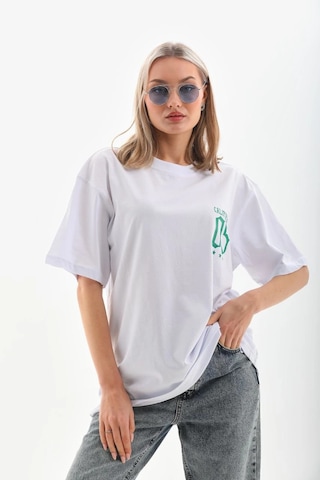 Novalisse Kadın Kısa Kol Oversize Baskılı T-shirt - Beyaz Çoklu Renk