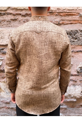 Slim Fit Uzun Kol Müslin Dijital Baskılı Hediye Kutulu Erkek Gömlek Fs-004599 - Kahverengi-3363