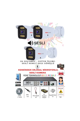 3 Lü Sesli Güvenlik Kamerası 5 Mp Gece Renkli Yüz Ve Araç Tanımalı Full Hd Kamera Sistemi