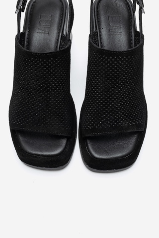 Luvi Shoes Penvıa Siyah Süet Hakiki Deri Kadın Kalın Topuklu Sandalet