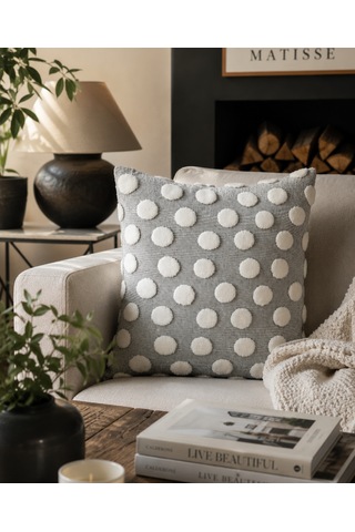Bubble Punch Dekoratif Kırlent Kılıfı 43x43 Cm Dokulu Ponponlu Bohem Modern Koltuk Yastık Kılıfı Salon Oturma Odası Dekoru Gri