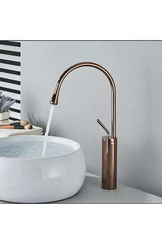 İsaoğlu Yapı Çanak Lavabo Bataryası Bakır Lavabo Musluğu Bronz Modern Tasarım Armatür Çanak Lavabo Uyumlu Bakır