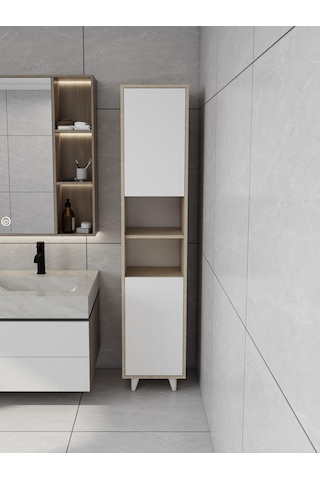 Riva Çamaşır Sepetli Banyo Dolabı Kotonvizon Renk Beyaz