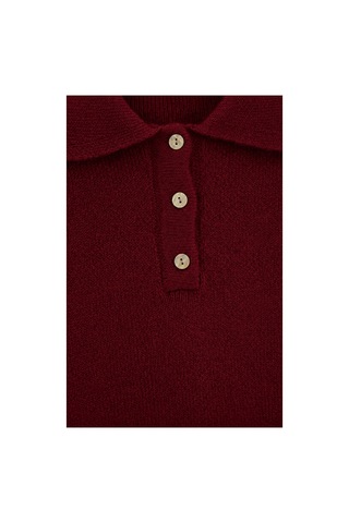 Maison Velora Kadın Bordo Basic Oversize Polo Yaka Yarım Pat Düğmeli Triko Kazak-27aj002 Bordo 923050279 Bordo