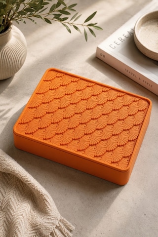 Desenli Kapaklı Dekoratif Kutu Masa Üstü Organizer Takı Aksesuar Saklama Kutusu Pla 20x12.5 Cm Turuncu