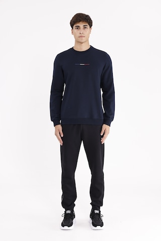 Rowinger Minimal Göğüs İşlemeli Rahat Kalıp Esnek Manşetli Mevsimlik Bisiklet Yaka Sweatshirt Navyblue