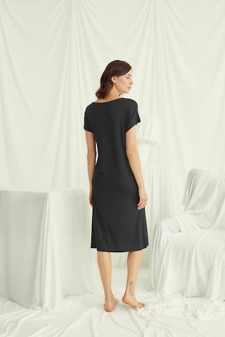 Monamise 18497 Kadın V Yaka Kısa Kollu Gecelik-siyah Siyah