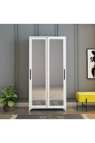 Afilli Olivia Sürgülü Çift Aynalı Beyaz Portmanto Mdf