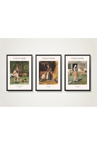 Winslow Homer Çiftlik Kızları Üçlü Çerçeveli Mdf Tablo Seti-174302