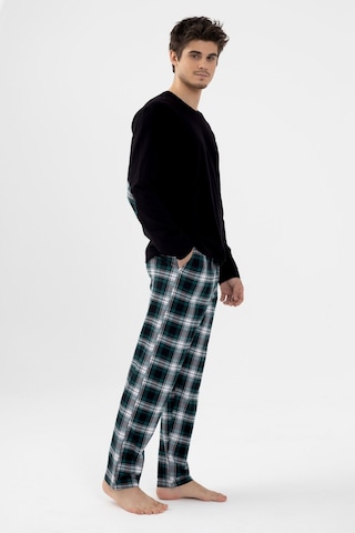 Erkek Pamuklu Uzun Kollu Yamalı Ekose Desenli Pijama Takımı Ko60104 Yeşil