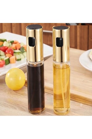 Yağ Sirke Püskürtücü 2'li Set Cam Sprey Şişe Yağdanlık Ve Limon Püskürtme Şişesi 100 Ml Gümüş