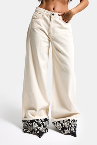 it's basic Kadın Raw 7s6-69 Relaxed Baggy Fit Nakış Detaylı Özel Tasarım Denim Jean Krem