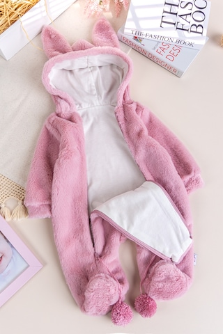 Kışlık Peluş Welsoft Penye Astarlı Pamuklu Kız Erkek Bebek Tulum Gülkurusu