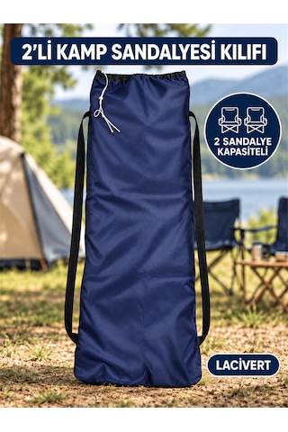 Beylini 2 Sandalye Kapasiteli Lastikli Kamp Sandalyesi Kılıfı Omuz Askılı Piknik Plaj Katlanır Sandalye Taşıma Çantası Paraşüt Kumaş 110 X 50 Cm Lacivert