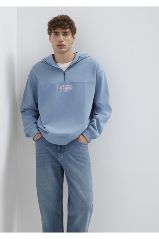 Mavi - Mvjns Nakışlı Yarı Fermuarlı Mavi Sweatshirt 0s10543-86998 Mavi