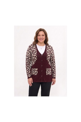 Onno Style Women Simli Leopar Desen Klasik Düğmeli Ceket Bordo