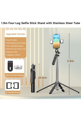 Prolite Youtube Sunum Haber , Eğitim Toplantı Konferans Için Çift Led Işıklı Çok Yönlü Gimball Monopod Tripod Selfi 185 Cm