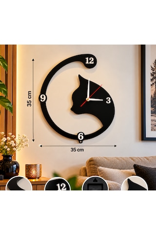 Kedi Ve Balık Figürlü Dekoratif Mdf Duvar Saati 35x35 Cm Siyah Beyaz Tasarım Kedi Ve Balık Figürlü Dekoratif Mdf Duvar Saati 35x35 Cm Siyah Beyaz Tasarım