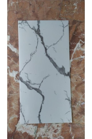 60x30cm Shiny Net Gri Mermer Desenli Yapışkanlı Karavan Prefabrik Banyo Wc Duvar Kaplama Paneli