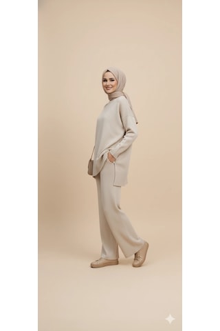 Triko Tunik Pantolon Tesettür Takım Taş
