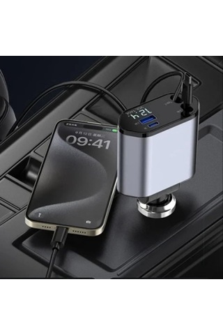 Lexroo Araç Çekilebilir Araç Şarj Cihazı 2 Usb Bağlantı Noktası Desteği 120w Süper Hızlı Şarj Flaş Standart
